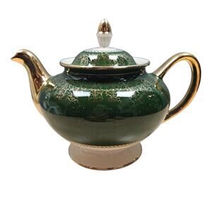 VTG Homer Laughlin Lady Greenbrier Nautilus Rare 5 Cup Tea Pot Green 22kt Gold